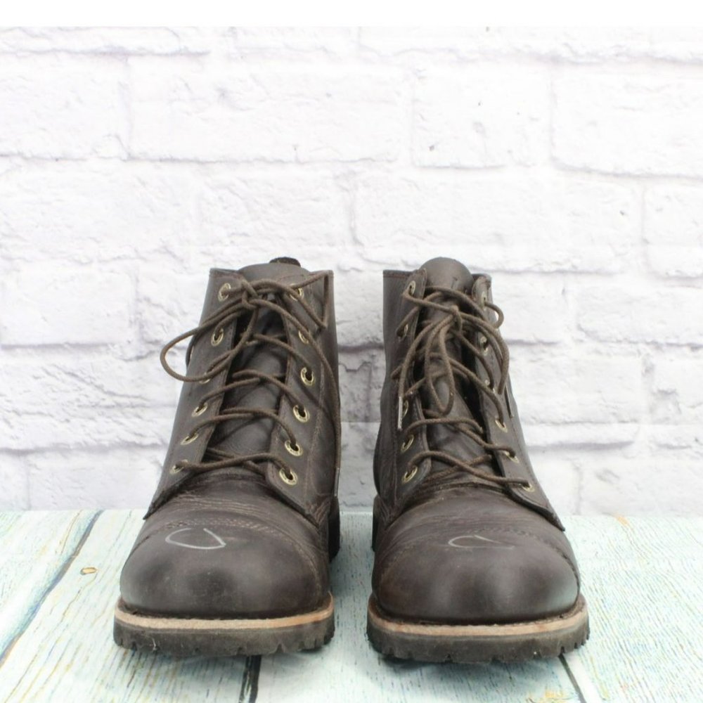 LL Bean Brown Leather Cap Toe Vibram Sole Casual Ankle Boots Size 11.5 Wide - Picture 4 of 9